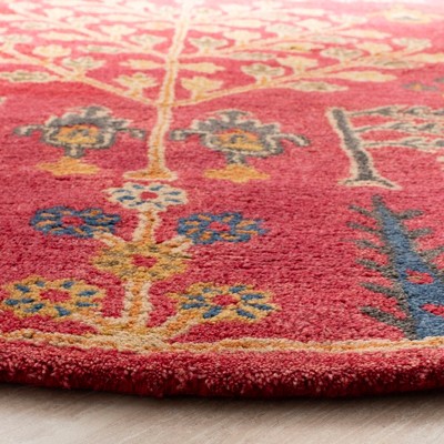 Handmade Red Wool Round Tufted Area Rug, 6'
