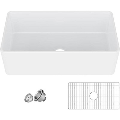 Whizmax White Farmhouse Sink 33 inch, Kitchen Sink Deep Drop In Farm Sink Undermount with Custom Bottom Grid & Strainer Drain