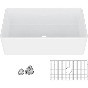 Whizmax White Farmhouse Sink 30 inch, Kitchen Sink Deep Drop In Farm Sink Undermount with Custom Bottom Grid & Strainer Drain - 1 of 4