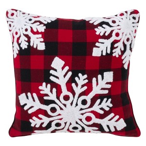Buffalo Plaid Snowflake Square Throw Pillow Red - Saro Lifestyle: Cotton Fabric, Duck Feather Down Filled, Zippered - 1 of 3