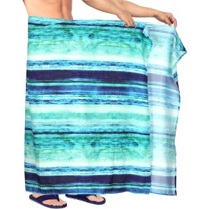 HAPPY BAY Men's Sarong Beach Swimwear Cover Up One Size Aqua Stripes - 1 of 4