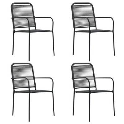 vidaXL Set of 4 Patio Chairs - Modern Retro Style Outdoor Seating, Durable Black Cotton Rope and Powder-Coated Steel, Suitable for Garden, Deck, Patio