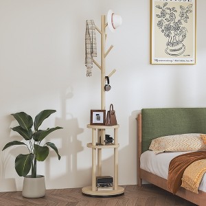VECELO Coat Rack Freestanding, Solid Wood Entryway Hanger Stand, Hall Tree with Hooks, Floor Standing Tree Stand - 1 of 4