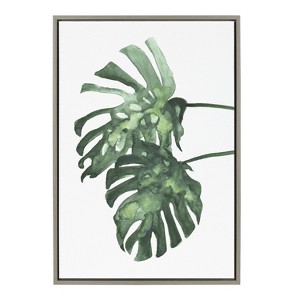 Kate and Laurel Sylvie Cheese Plant Leaves Framed Canvas by Viola Kreczmer, 23x33, Gray - 1 of 4