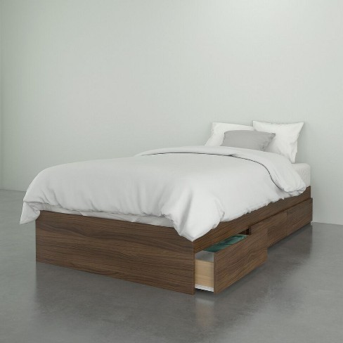 Twin Storage Platform Bed Walnut, Wood Twin Platform Bed With Drawers