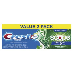 Crest + Scope Outlast Complete Whitening Toothpaste Mint - 5.4oz - Pack of 2