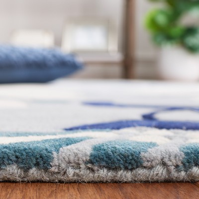 Blue and Ivory Floral Hand-Tufted Wool Area Rug