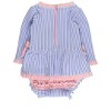 RuffleButts UPF50+ Baby Girls Seersucker Long Sleeve One Piece Bow Peplum Rash Guard Swimsuit - 2 of 4