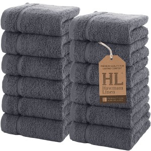 Hawmam Linen Luxury Cotton Washcloths 13x13 Inch - Large Hotel Spa Bathroom Face Towel | 12 Pack | - 1 of 4