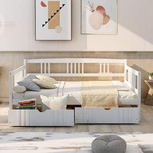 NicBex Full Size Daybed Modern Wooden Bed Frame with 2 Storage Drawers and Guardrails for Bedroom, Living Room, No Box Spring Required - 1 of 4