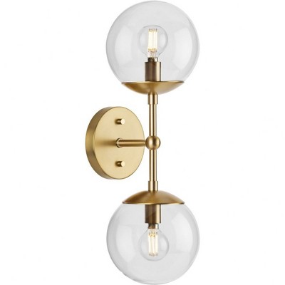 Progress Lighting Atwell 2-Light Wall Sconce, Brushed Bronze, Clear Glass Globe Shades
