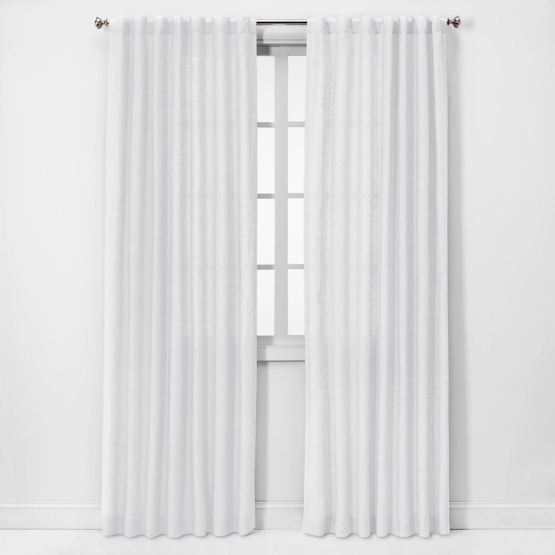 54"x95" Light Filtering Linen Window Curtain Panel White - Threshold™: Modern Solid Rod Pocket, Button Back Tab