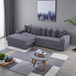 111" Modular L-Shaped Sofa Bed with Footstool & 8 Pillows - 1 of 4