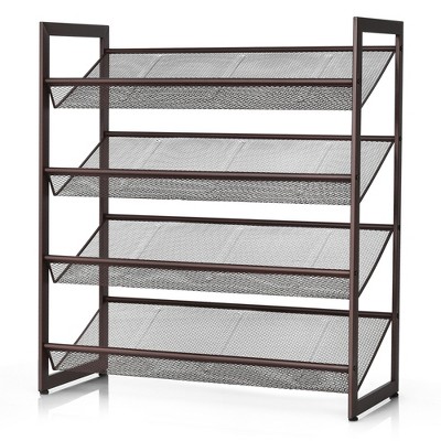 Expandable 4 Tier Metal Shoe Rack Organizer for Entryway and Closet Floor,  Black & Brown, 24 x 9 x 27 in. 