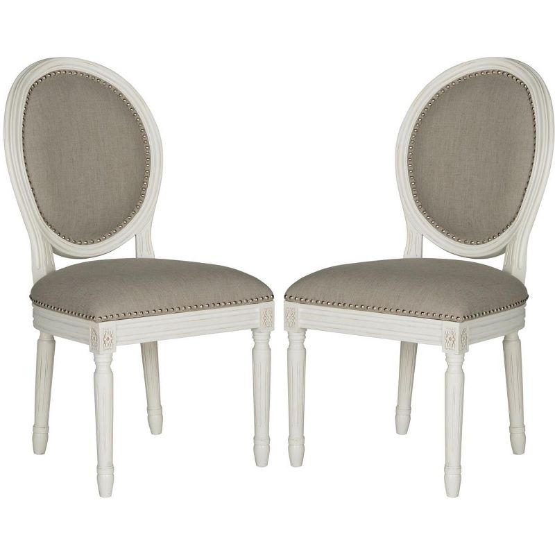 Provencal Elegance High-Back Linen Side Chair in Gray & White