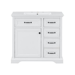 Christopher Knight Home Timeus 36" Modern Bathroom Vanity with Ceramic Sink, Drawers - 1 of 4