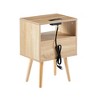 Wooakway 16"W × 22"H Rectangle Natural Wood 4-Leg Rattan End Table Side Table Nightstand with Power Outlet USB Ports - 4 of 4