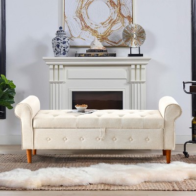 NicBex Linen Storage Ottoman Bench,Upholstered Storage Ottoman with Tufted Buttons and Rolled Arms,Modern Storage Bench for Living Room,Bedroom
