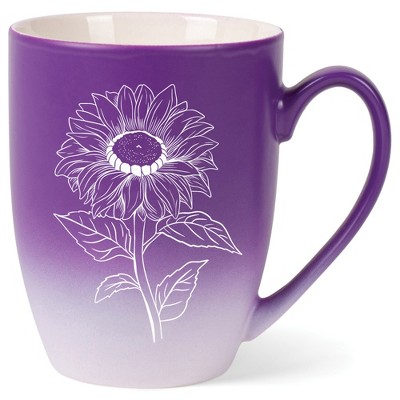 Elanze Designs 12 Ounce Vibrant Two Toned Ombre Ceramic Tea Coffee Cup Mug Purple White Joyful Sunflower