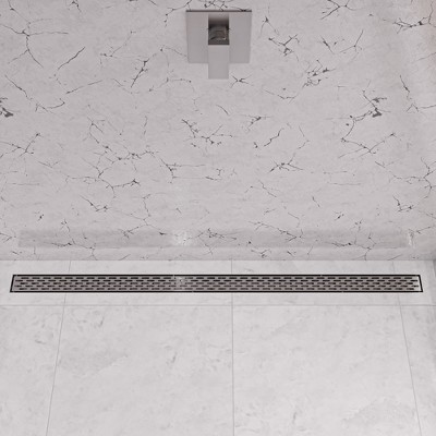 ALFI 59 Inches Brushed Stainless Steel Linear Shower Drain with Groove Holes