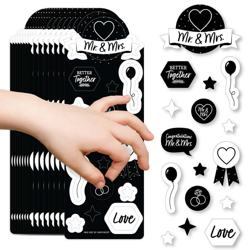 Big Dot of Happiness Mr. and Mrs. - Black and White Wedding or Bridal Shower Favor Kids Stickers - 16 Sheets - 256 Stickers, 1 of 7