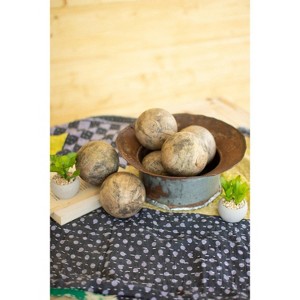 Hand Carved Mango Wood Spheres, 4"H – Tan Distressed Decorative Bowl Fillers (2 x Set of Six) By Kalalou - 1 of 3