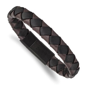 Black Bow Jewelry 11mm Black Plated Stainless Steel Black/Brown Leather Bracelet 8.25 In - 1 of 4