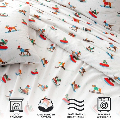 Queen Gray Cotton Flannel Holiday Print Sheet Set