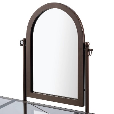 Clarisse 37.8" Traditional Beige and Brown Metal & Glass Vanity Set with Stool