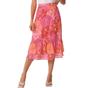INSPIRE CHIC Women's Chiffon Elastic Waist Ruffle Tiered Flowy Midi Floral Printed Skirts - 1 of 4