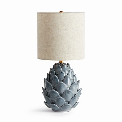 Plum & Post Declan Lamp - Blue Ceramic & Linen Table Lamp - Artichoke