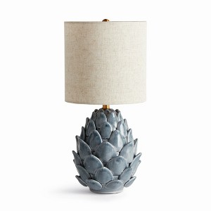Plum & Post Declan Lamp - Blue Ceramic & Linen Table Lamp - Artichoke - 1 of 4