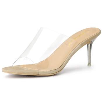 Allegra K Women's Clear Strap Stiletto Slide Heels Sandals