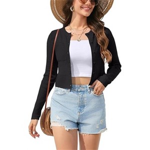 Clearlove Women’s Long Sleeve Cropped Cardigan Knit Bolero Crewneck Button-Up Shrug for Dress Layering - 1 of 4