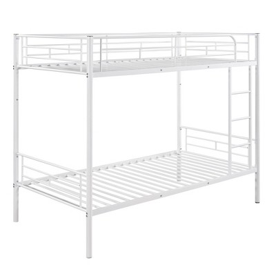 NicBex Metal Bunk Bed with Ladder,Low Loft Bed with Full-Length Guardrails,Silver/White/Black