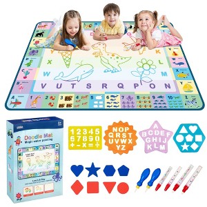 Water Doodle Mat - 19 Piece Kids Painting Writing Color Doodle Drawing Mat - 60" x 42" - 1 of 4