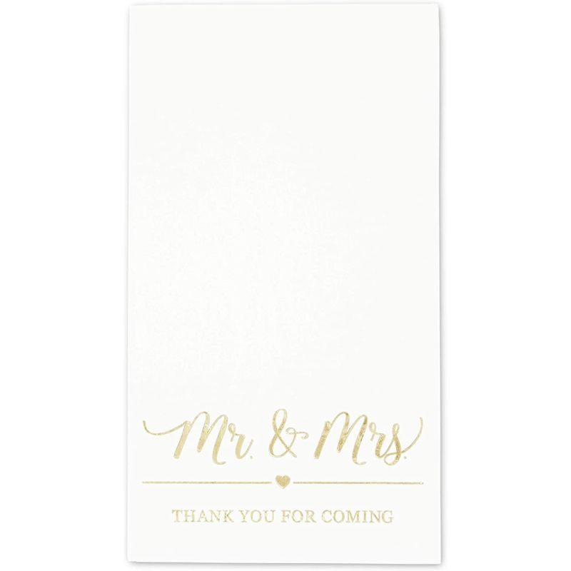Sparkle and Bash 100 Pack White Napkins for Wedding Reception with Gold Foil, Mr and Mrs, 3-Ply, 4 x 8 In, 3 of 5