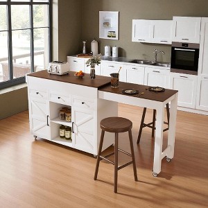 74.8" Extendable Kitchen Island with Dining Table and Storage, Rolling Cart on Wheels with Power Outlet, Drawers and Cabinets for Dining Room - 1 of 4