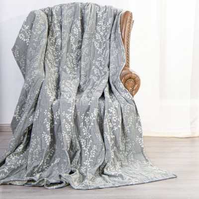Grey Paisley Cotton Muslin King Bed Blanket