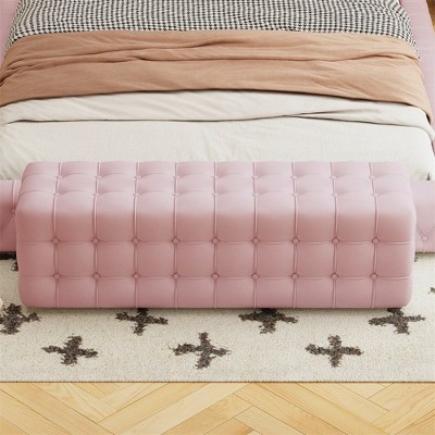 All Covered Velvet Upholstered Ottoman, Elegant Rectangular Footstool, Bedroom Luxurious Footstool, No Assembly Required