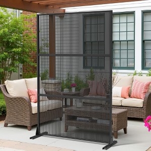 Wooakway 72 Inch Black 3 Panel Woven Room Divider Patio Decorative Screen Freestanding Privacy Trellis - 1 of 4