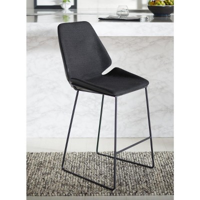 Modern Saddle Style Black Wood and Metal Counter Stool