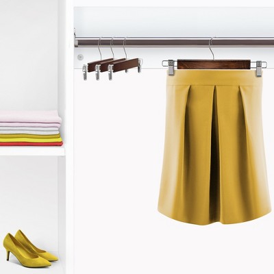 Osto 20 Pack Multipurpose Brown Wooden Skirt Hangers With Metal Clips, Skirt/trouser Hangers Of