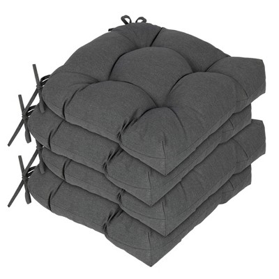Aoodor 19x19x5 Inch Tufted Outdoor Chair Cushions, Water and Fade Resistant Polyester Dining Chair Pads with Ties for Patio Furniture, Set of 4