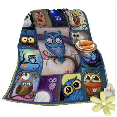 Wikineon Moon Owl Flannel Fleece Blanket Cozy Fuzzy Warm Flannel Blanket Cute Night Owl Blanket Soft Plush Throw Blanket For Owl Lovers 75cmx100cm