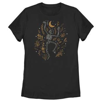 Women's Lost Gods Halloween Skeleton and Fall Leaves T-Shirt