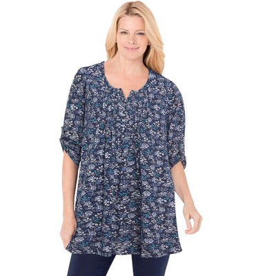 Woman Within Women's Plus Size 7-day Three-quarter Sleeve Pintucked ...