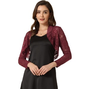 INSPIRE CHIC Women's Elegant Sheer Floral Lace Crop Bolero Shrug - 1 of 4