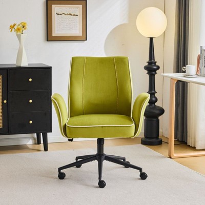 Karl Home | 28.5 inch White Velvet Dovetail Swivel Office Chair With Wheels