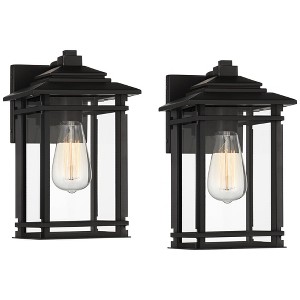 John Timberland North House Mission Outdoor Wall Light Fixtures Set of 2 Matte Black 12" Clear Glass for Post Exterior Barn Deck House Porch - 1 of 4
